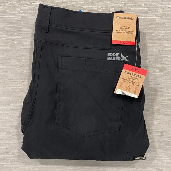 Eddie Bauer Fleece Lined Tech Pants Mens 34 x 30 Black Water Repellent Insulated - Picture 4 of 12